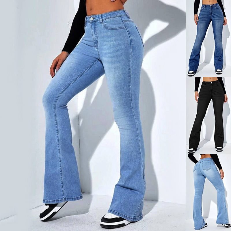 Luvéra Damen Slim-Fit Jeanshose Mit Ausgestelltem Design Mode Casual Hohe Taille Stretchhose