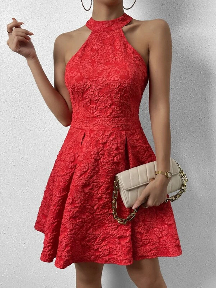 Luvéra Einfarbig Sleeveless Halter Patchwork Kleid Frauen