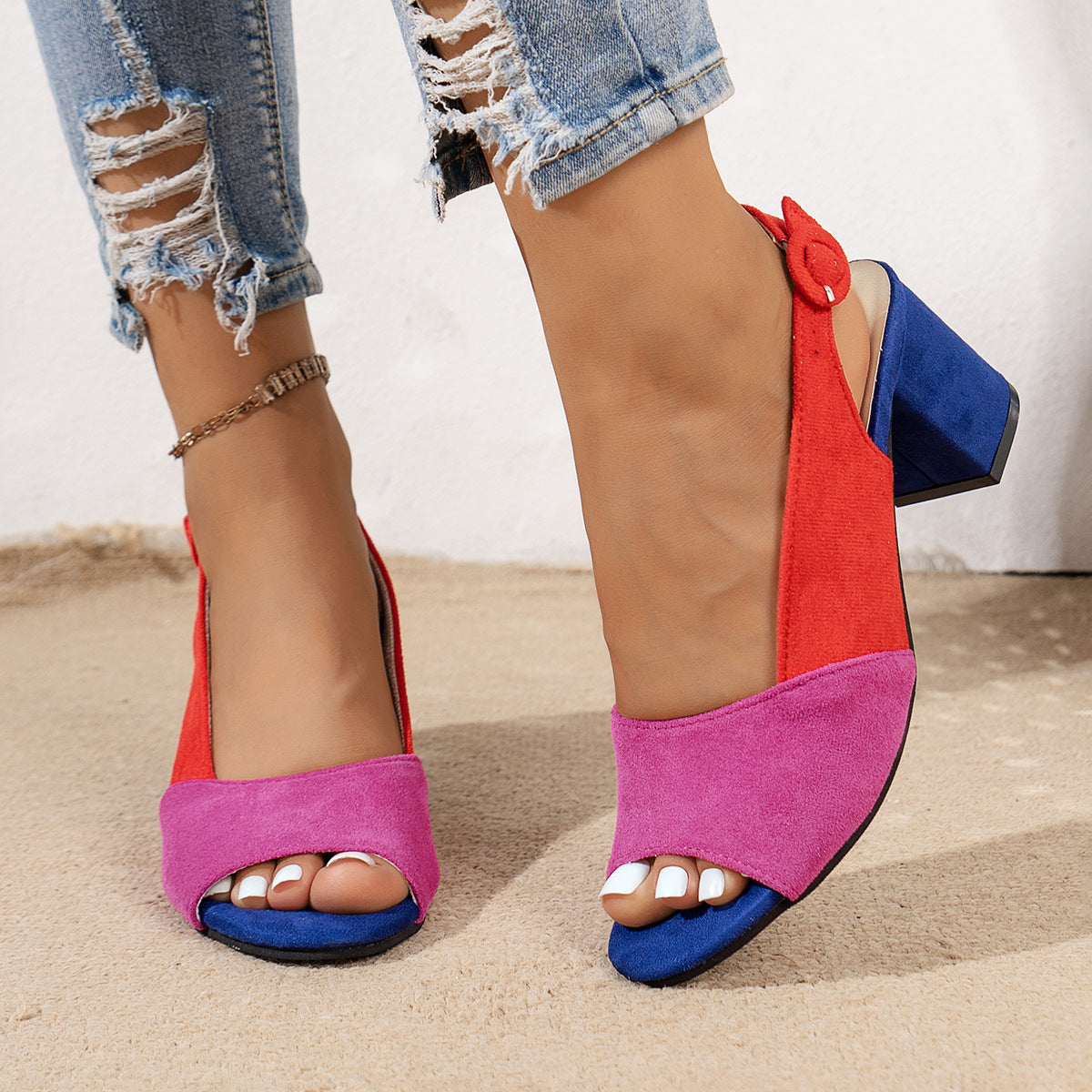 Luvéra Damen bunte Block-Heel-Sandalen mit runder Zehen