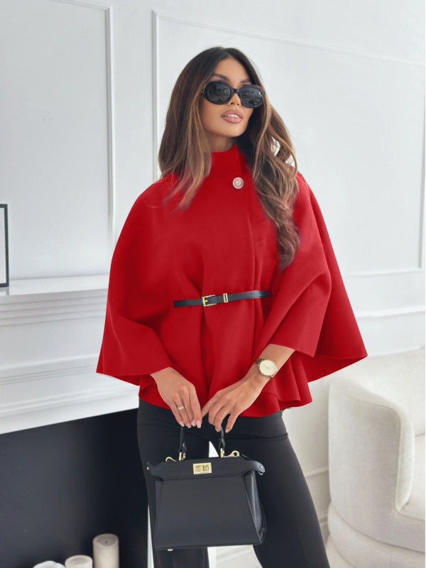Luvéra Neue Stehkragen Batwing Ärmel Mantel Top Mit Gürtel Ins Mode Temperament Jacke Wollen Pullover Outwear Für Frauen Kleidung