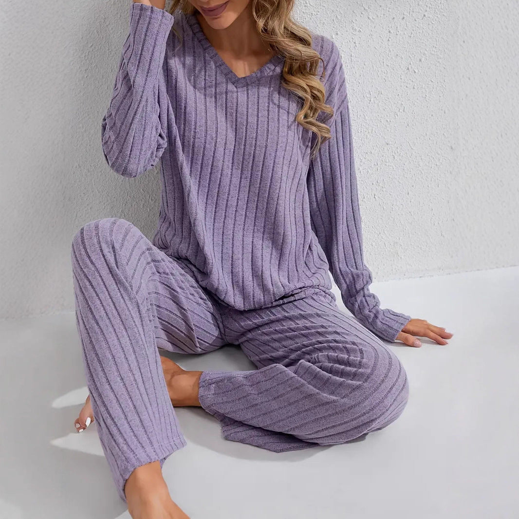 Luvéra Geripptes Langarm-Top und Hose Casual Comfortable Womens Loungewear Set