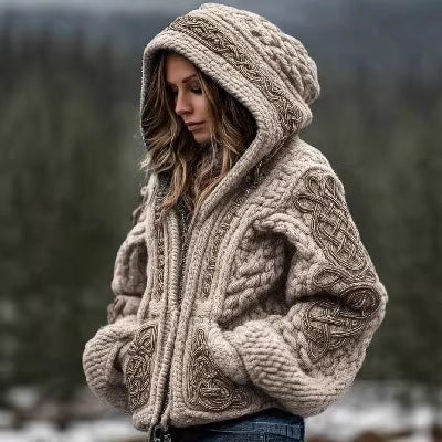 Luvéra Damen Modischer bedruckter Kapuzenpullover mit Reißverschluss