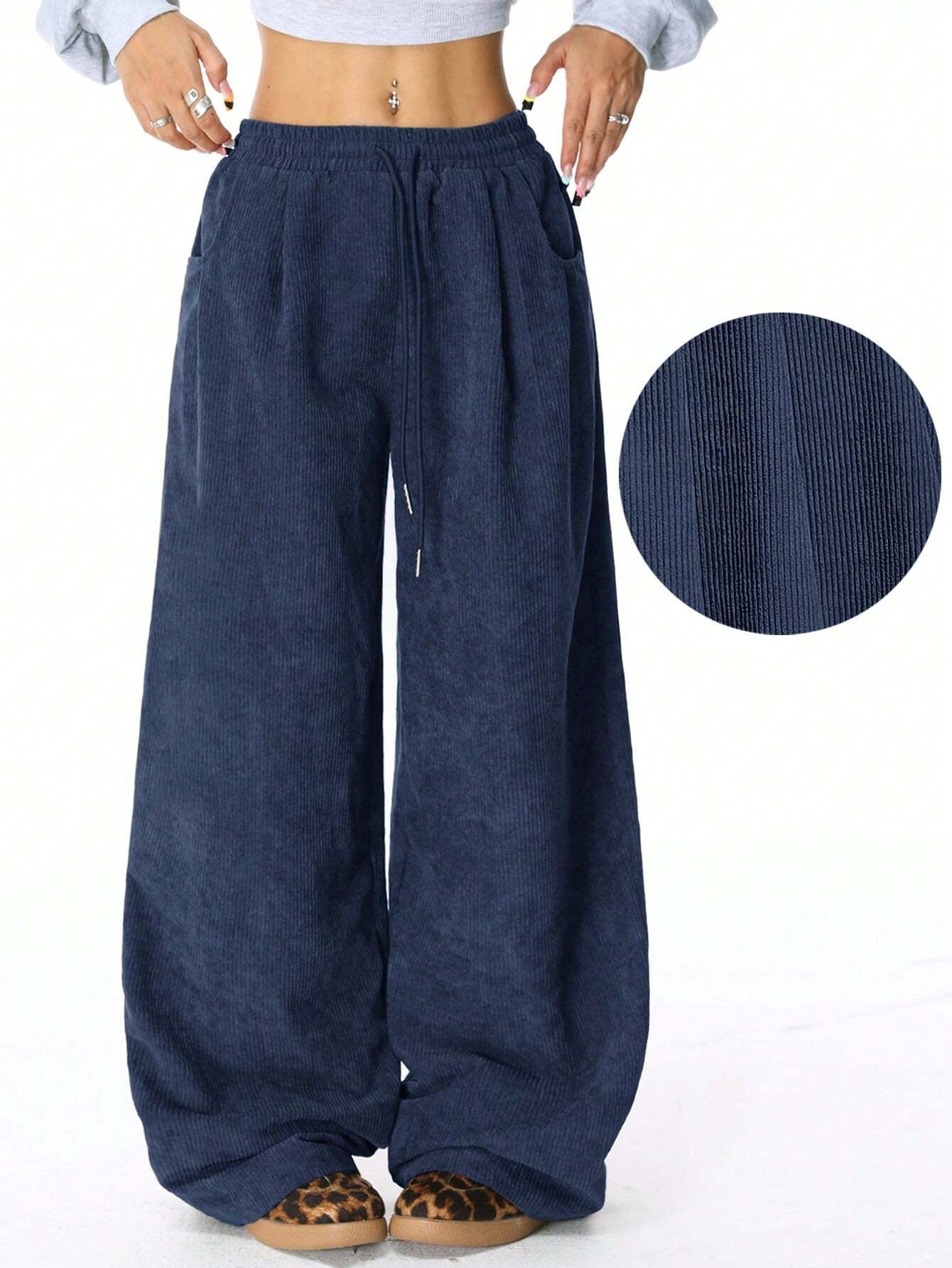 Luvéra Idle Style High Waist Casual Draping-Effekt Kordelzug Breites Bein Hosen