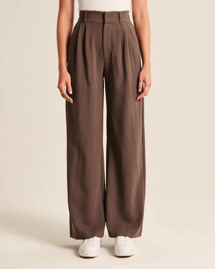 Luvéra Hohe Taille Gerade Hose Mit Taschen Breites Bein Freizeithose Für Frauen