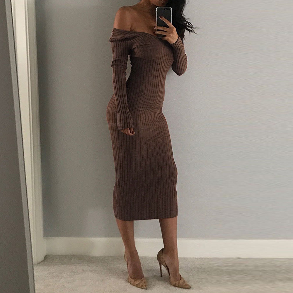 Luvéra Elegantes Off-Shoulder Maxikleid – Langarm Abendkleid mit Schlankem Schnitt