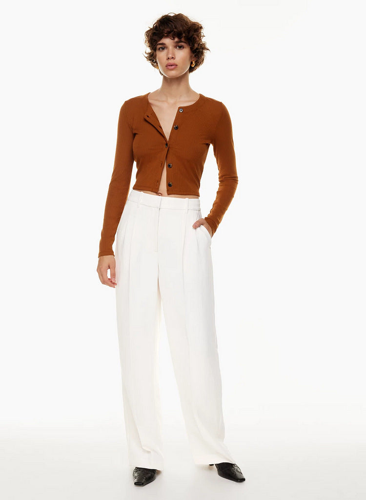Luvéra Hohe Taille Gerade Hose Mit Taschen Breites Bein Freizeithose Für Frauen