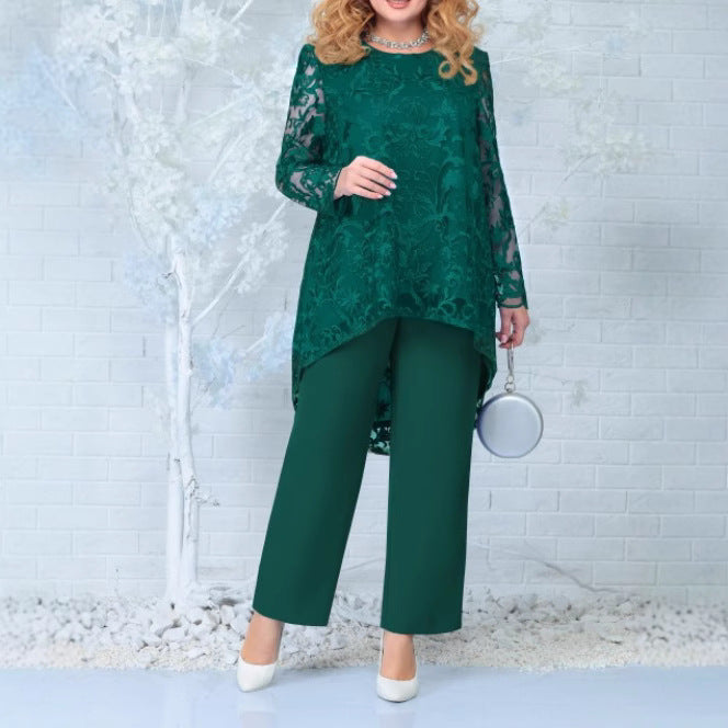 Luvéra Damen Abendkleid Spitze Stickerei Zweiteiliges Set