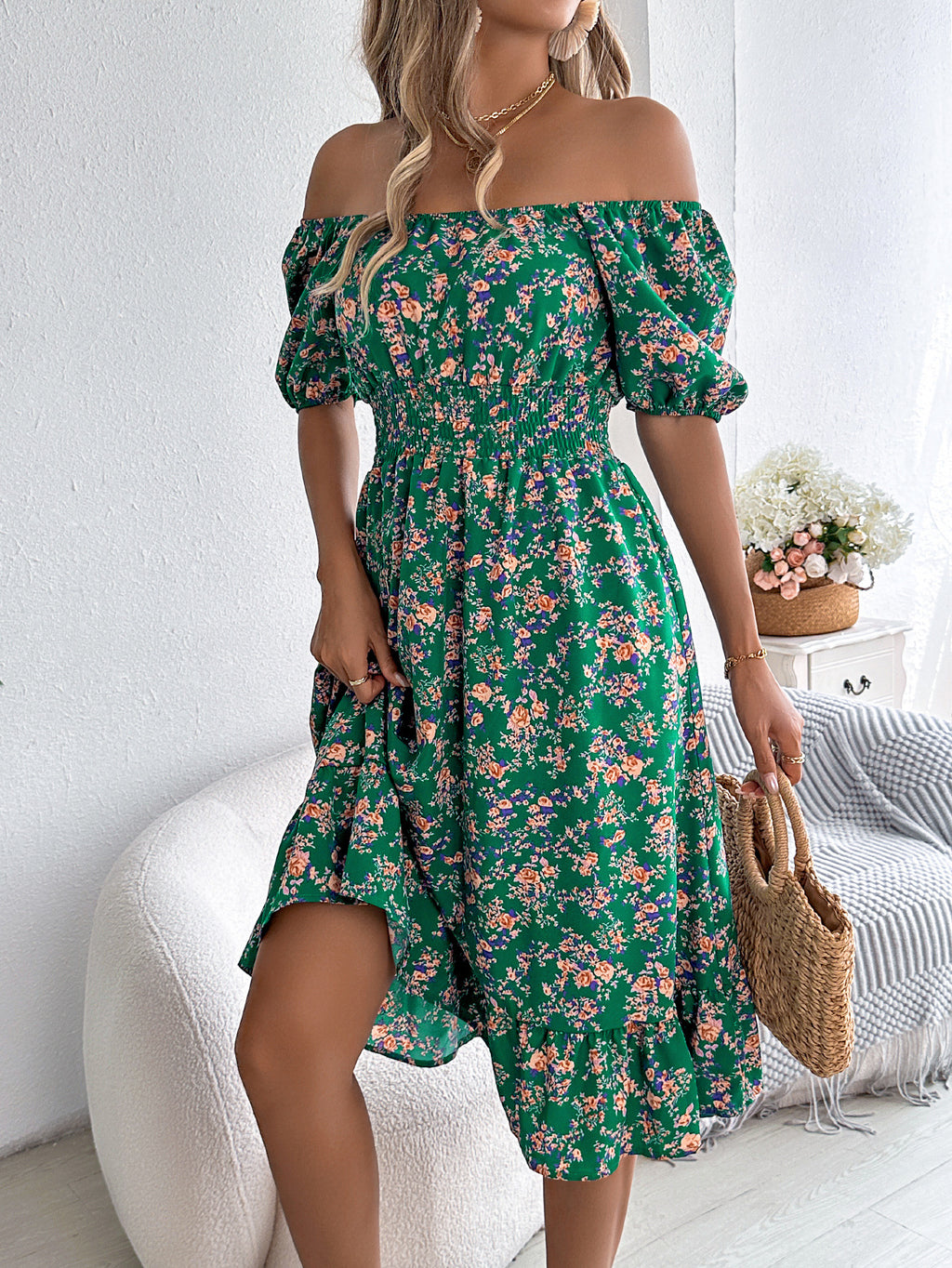 Luvéra Floral Print Square Collar Kleid Sommer Mode Rüschen Kleider frauen Kleidung