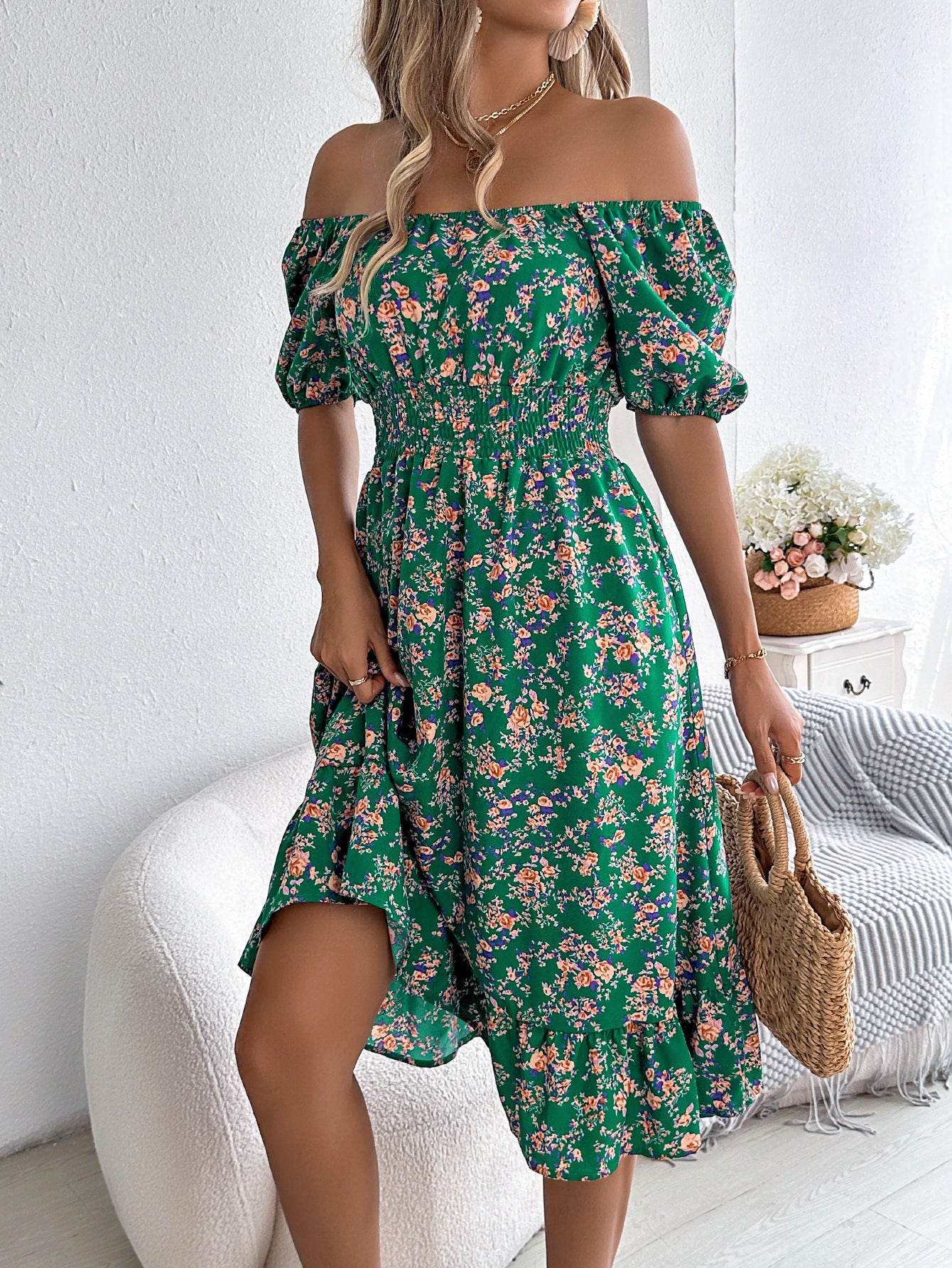 Luvéra Floral Print Square Collar Kleid Sommer Mode Rüschen Kleider frauen Kleidung