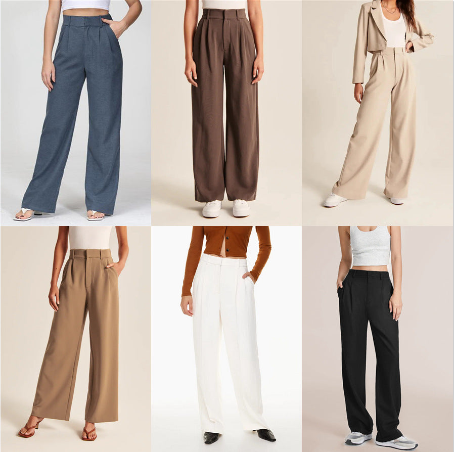 Luvéra Hohe Taille Gerade Hose Mit Taschen Breites Bein Freizeithose Für Frauen
