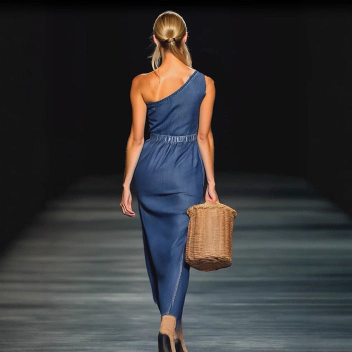 Luvéra Elegantes Jeanskleid - Maxi mit 3D-Blüten