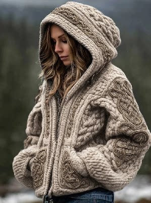 Luvéra Damen Modischer bedruckter Kapuzenpullover mit Reißverschluss