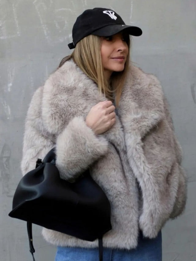 Luvéra Plüsch Mantel Mode Warme Verdicken Flauschige Revers Jacke Outwear Casual Langarm Tops Frauen Kleidung