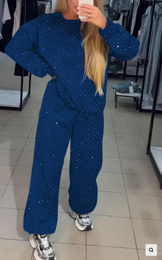 Luvéra Damen Casual Rundhals Drilling Kordelzug Knöchelgebunden Zweiteiler Anzug