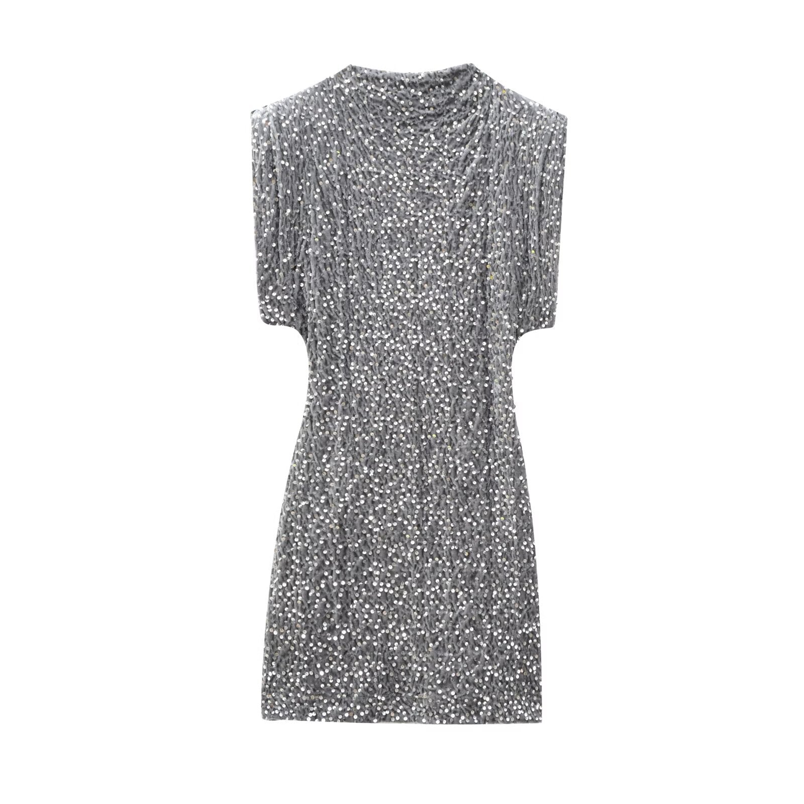 Luvéra Kleid Ärmellos Träger Gepolsterte Schulter Perlen Dekoration Minikleid