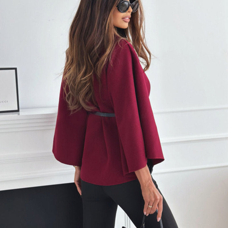Luvéra Neue Stehkragen Batwing Ärmel Mantel Top Mit Gürtel Ins Mode Temperament Jacke Wollen Pullover Outwear Für Frauen Kleidung