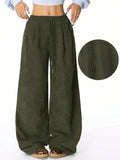 Luvéra Idle Style High Waist Casual Draping-Effekt Kordelzug Breites Bein Hosen
