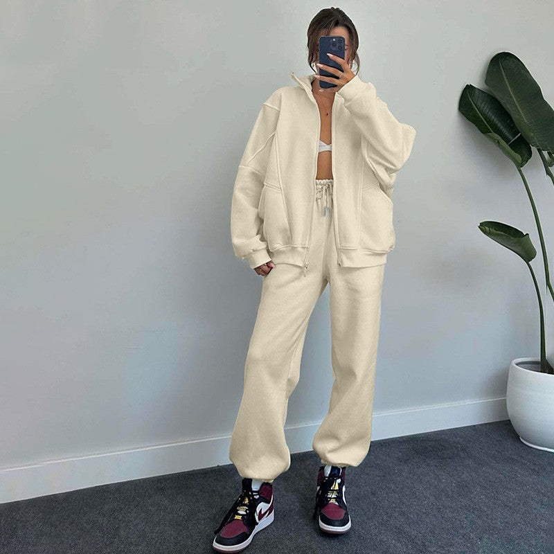 Luvéra Sportanzüge mit Taschen Stehkragen Reißverschluss Strickjacke und Kordelzug Hose Mode Jogger Set Outfits Trainingsanzüge Damenbekleidung