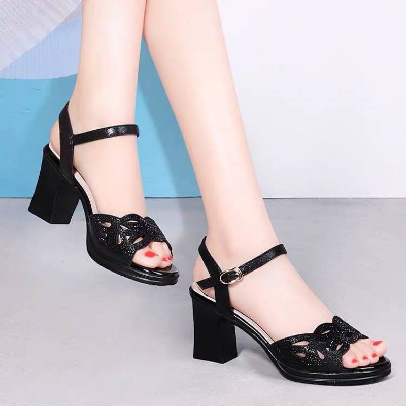 Luvéra Mid-Heel Fisch Mund Weiche Sohle Mutter Schuhe Strass High Heels