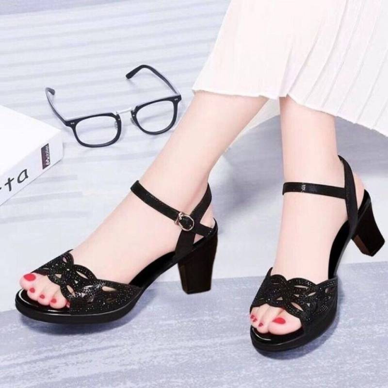 Luvéra Mid-Heel Fisch Mund Weiche Sohle Mutter Schuhe Strass High Heels