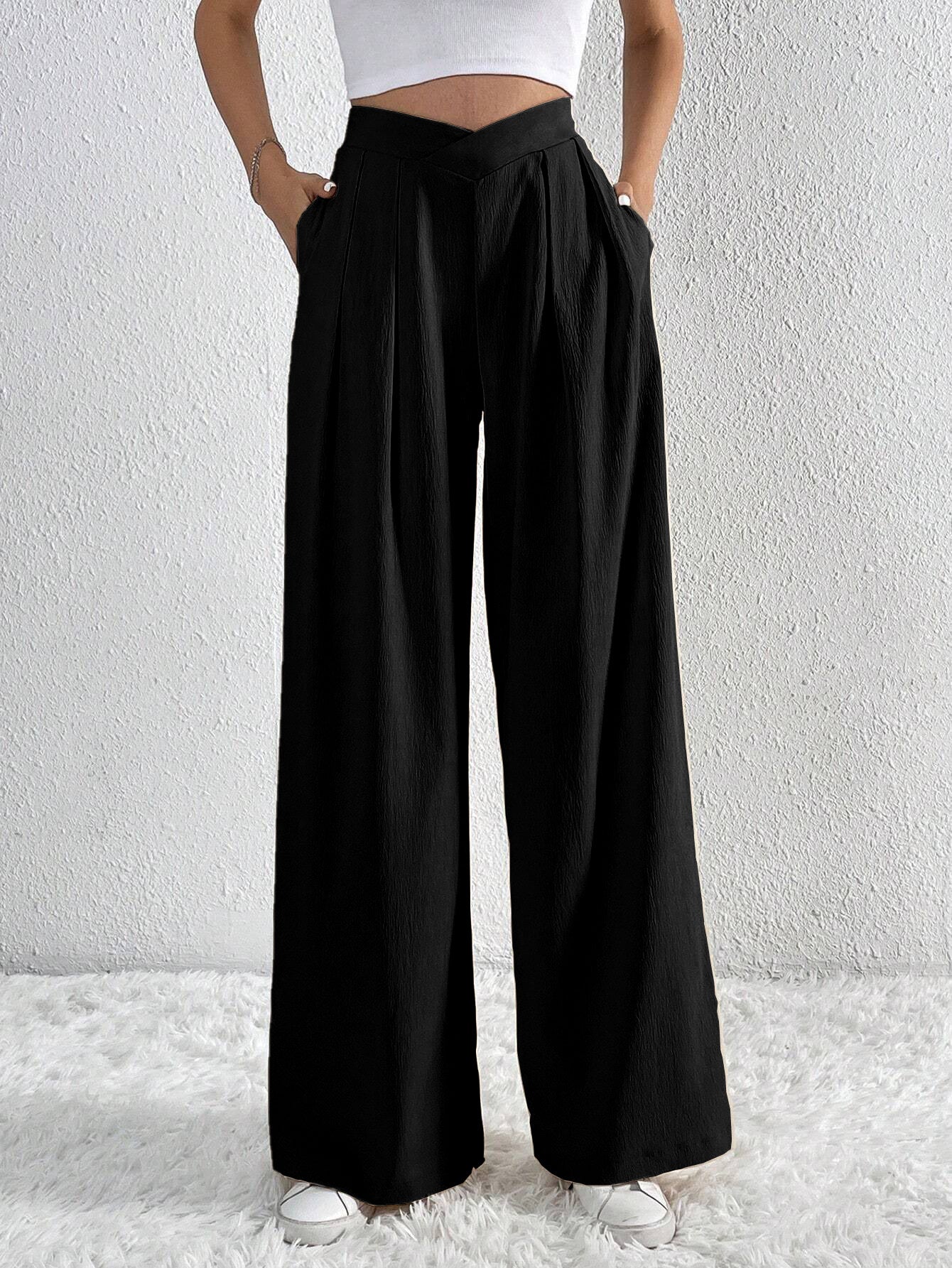 Luvéra Neue Einfarbig Plissee Casual Wide-leg Pants Lose Casual Frauen Pendeln Vielseitige Stil Bequeme Hosen
