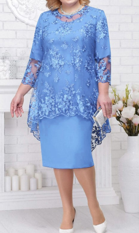 Luvéra Frauen Neue Plus Size Spitze Bestickt Kleid Zwei Stück Set