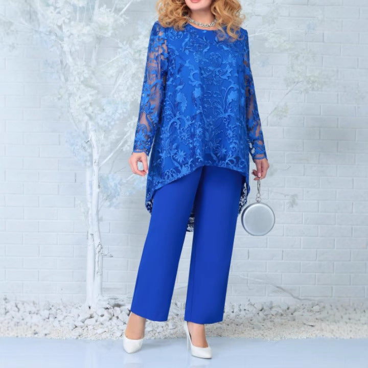 Luvéra Damen Abendkleid Spitze Stickerei Zweiteiliges Set