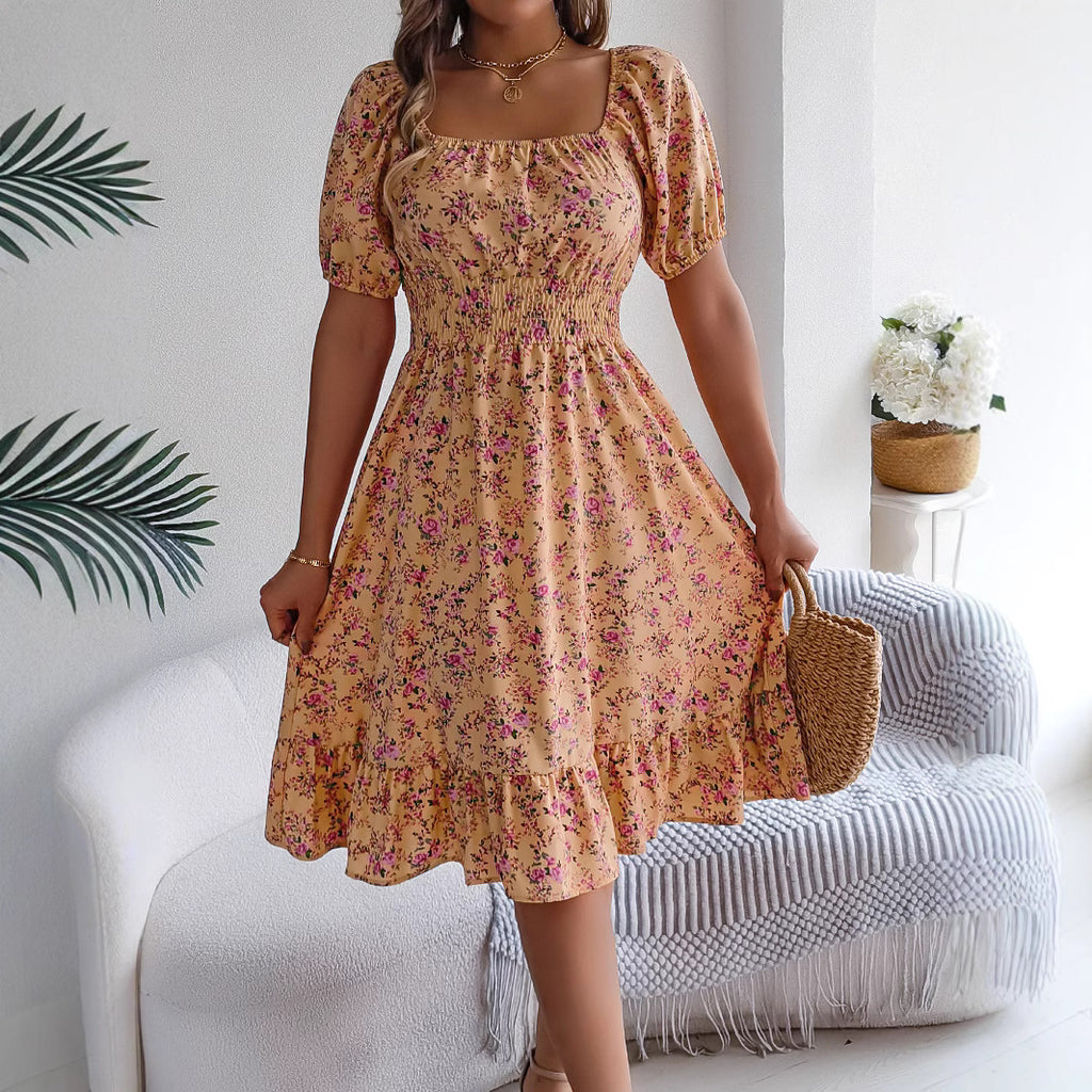 Luvéra Floral Print Square Collar Kleid Sommer Mode Rüschen Kleider frauen Kleidung