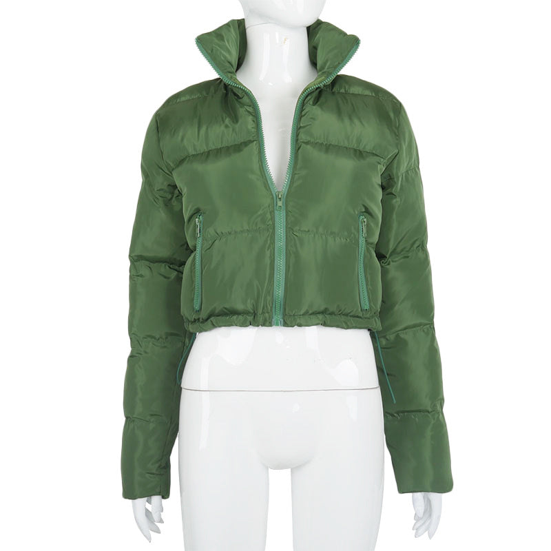 Luvéra Mode Kurze Mantel Warme Langarm Stehkragen Reißverschluss Brot Baumwolle Mantel Mit Kordelzug Design Frauen Jacke