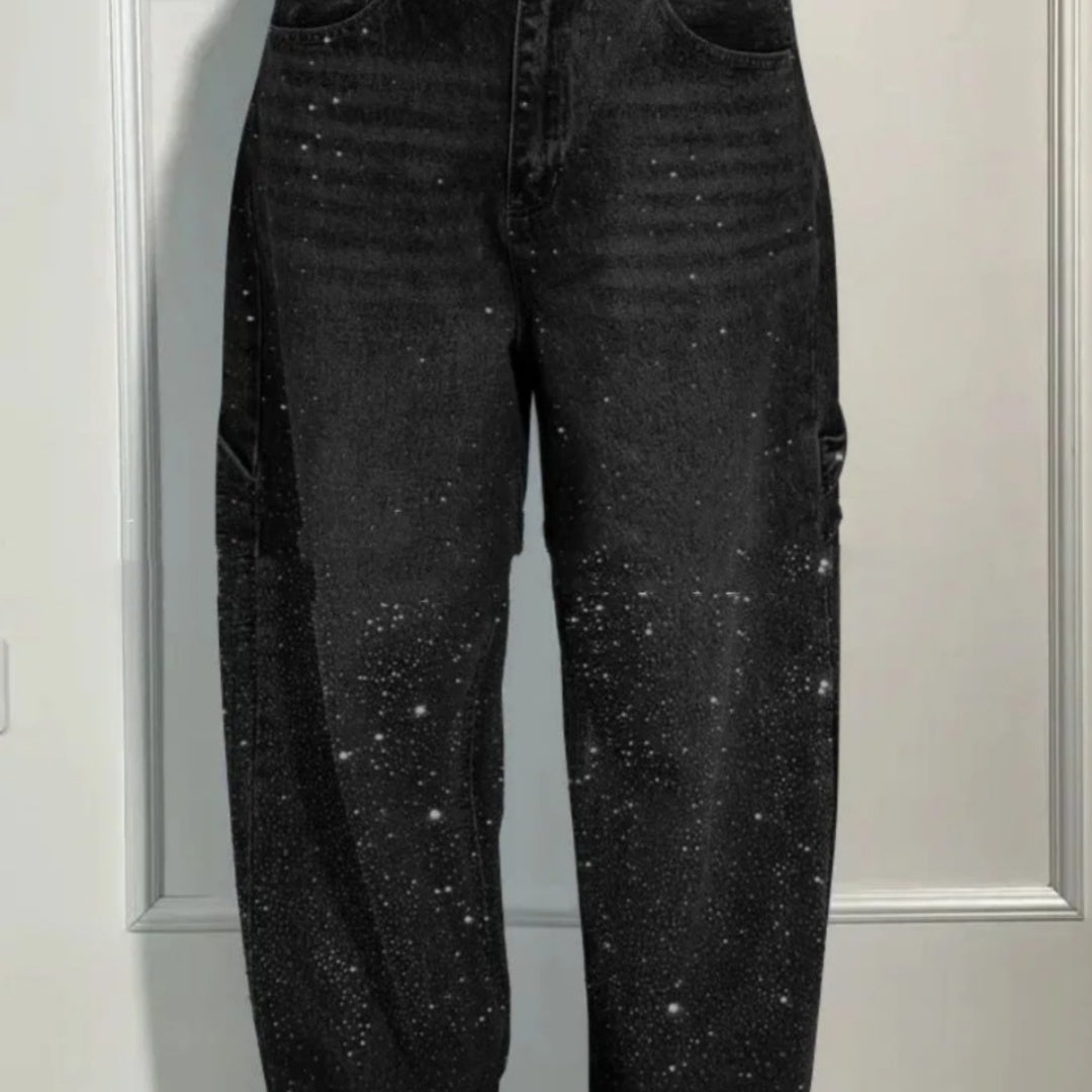 Luvéra Ins Glänzende Gerade Jeans Mit Taschen Mode Lose Weitbein Hosen Für Frauen Street-style Hosen