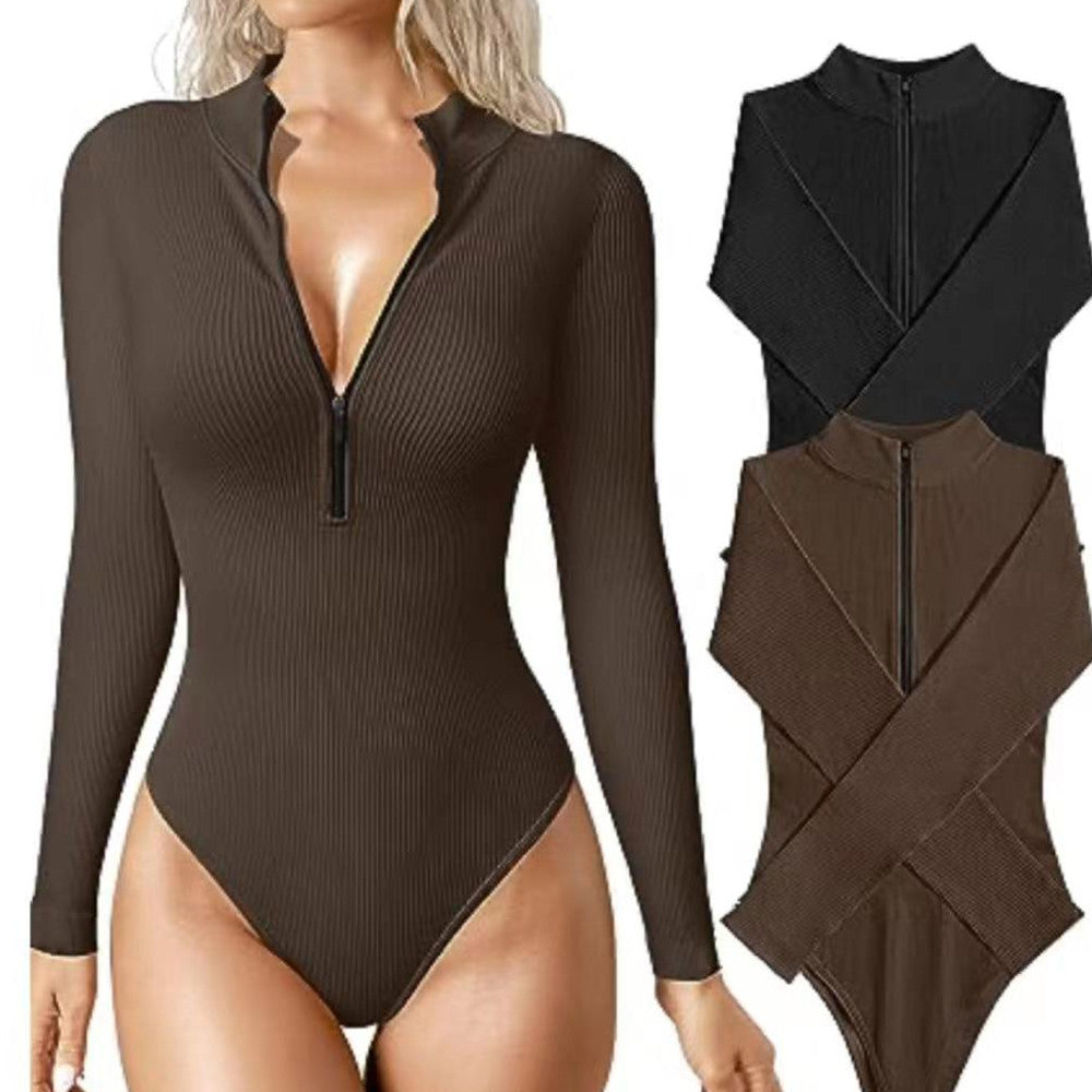 Luvéra Mode Langarm Reißverschluss Overall Nahtlose Abnehmen Shapewear Für Frauen Strampler