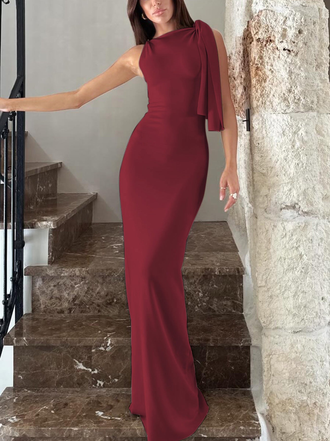 Luvéra Eine Schulter Band Lange Kleid Ins Mode Slim Ärmellose Kleider Für Abend Party Club Kleidung Frauen