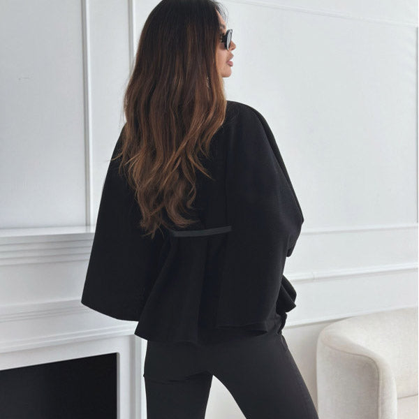 Luvéra Neue Stehkragen Batwing Ärmel Mantel Top Mit Gürtel Ins Mode Temperament Jacke Wollen Pullover Outwear Für Frauen Kleidung