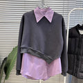 Luvéra Frühling Neue Einfarbiges Revershemd Asymmetrisches Cropped Sweatshirt Zweiteiliges Set