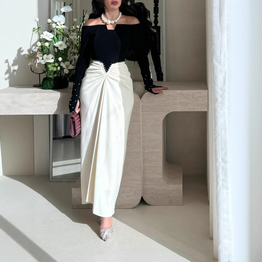 Luvéra Elegantes Ettenkleid mit Farbblockierung und Perlenverzierungen