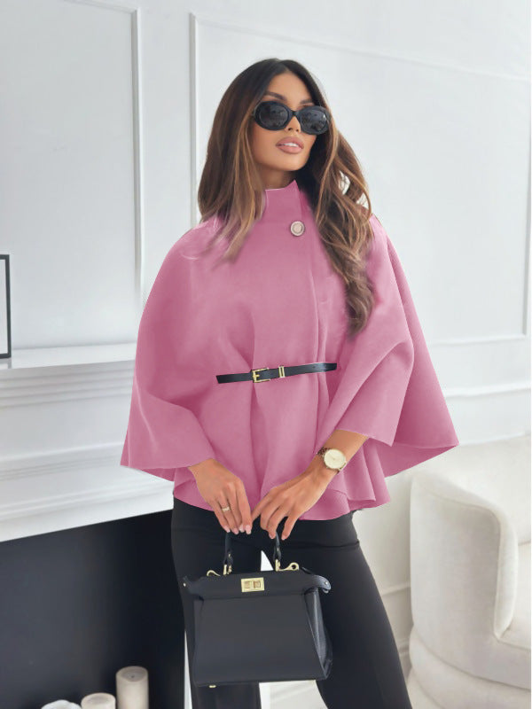 Luvéra Neue Stehkragen Batwing Ärmel Mantel Top Mit Gürtel Ins Mode Temperament Jacke Wollen Pullover Outwear Für Frauen Kleidung