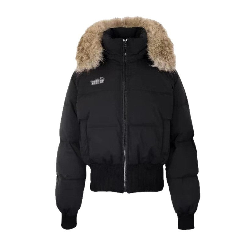 Luvéra Winter Kurze Kunstpelzkragen Gepolsterte Jacke Für Frauen