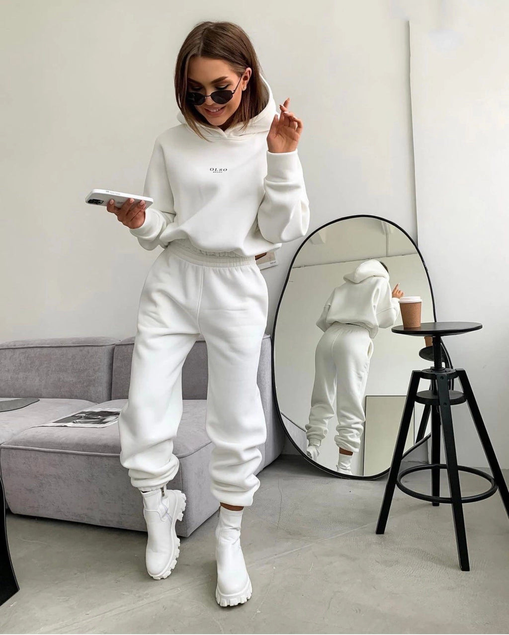 Luvéra Damen gestricktes Fleece-Lässiges Anzug-Zweiteiler-Set