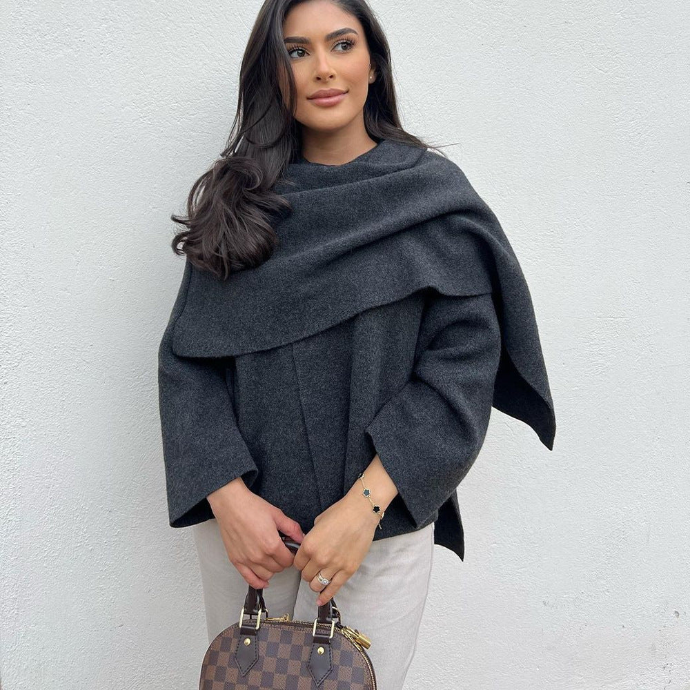 Luvéra Damen lockerer lässiger Cape gestrickter Pullovermantel