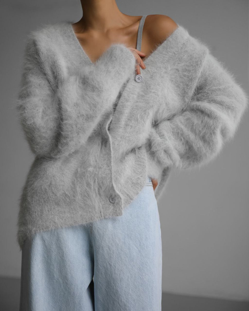 Luvéra Lose V-Ausschnitt Knopf Strickjacke Herbst Winter Mode Einreihig Gestrickt Pullover Top Damen Kleidung