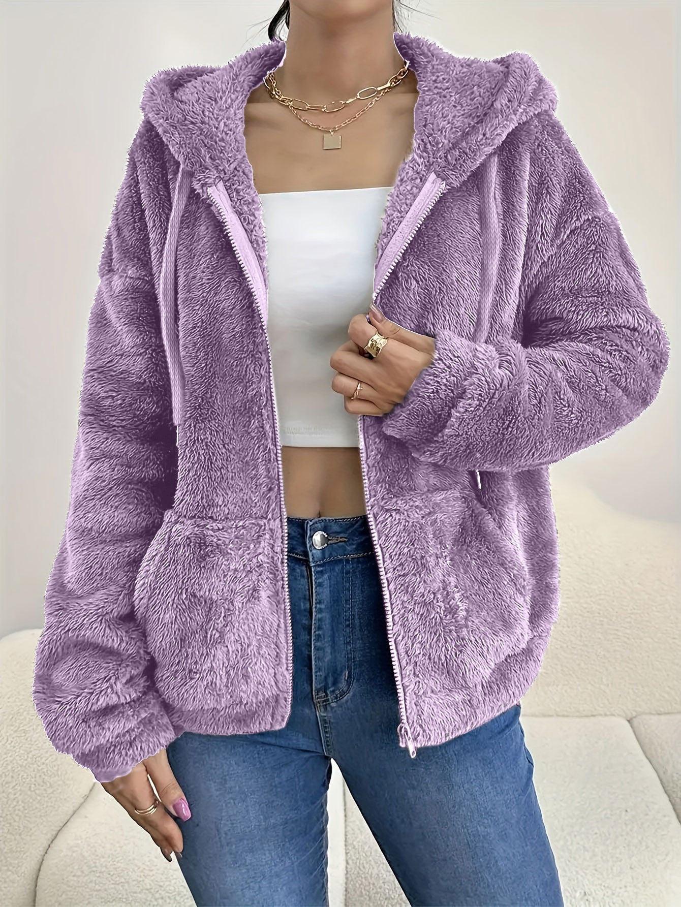 Luvéra Lässiger, Gemütlicher, Locker Stimmender Hoodie Mit Kapuzenreißverschluss Und Plüschtaschen