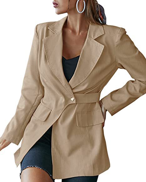 Luvéra Revers Krawatte Langarm Casual Blazer Damen