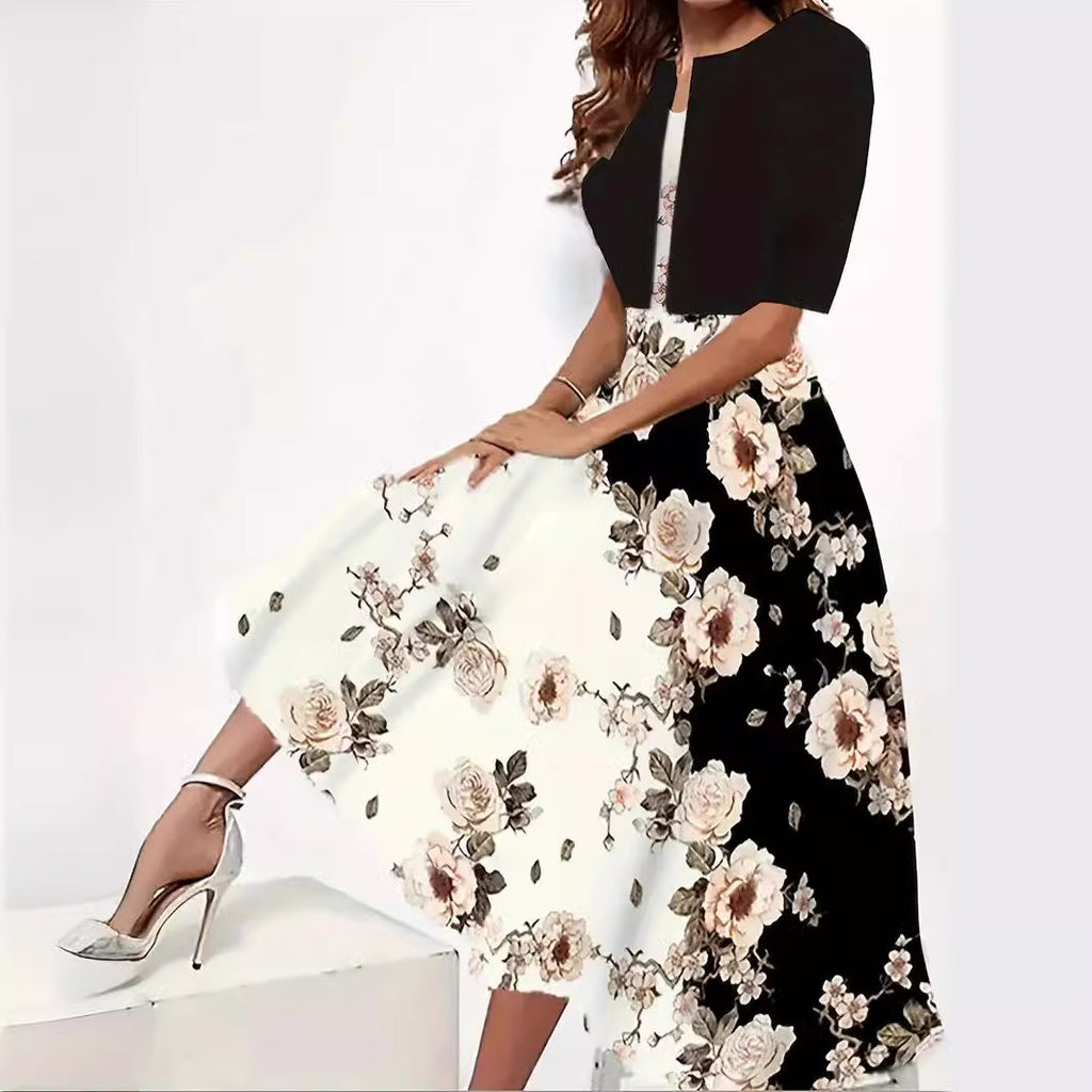 Luvéra Damen hochwertige bedruckte Modekleid zweiteiliges Set