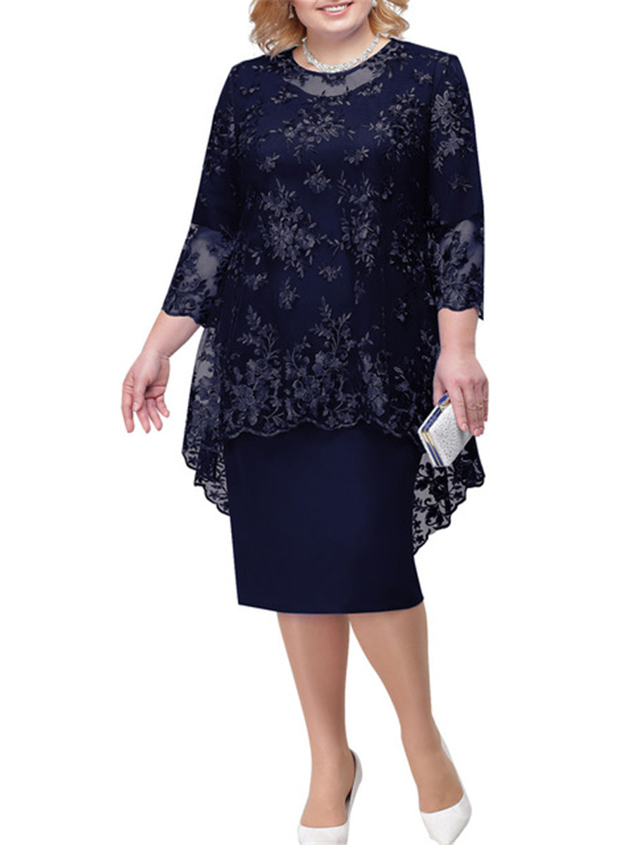 Luvéra Frauen Neue Plus Size Spitze Bestickt Kleid Zwei Stück Set