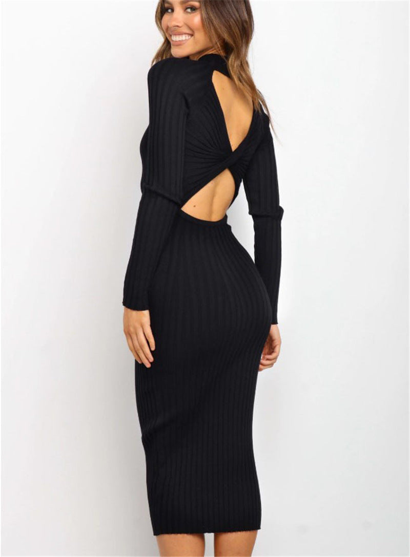 Luvéra Neue Stil Frauen Anzüge Pullover Kleider Frauen Einfarbig Backless Bogen Enge Kleider