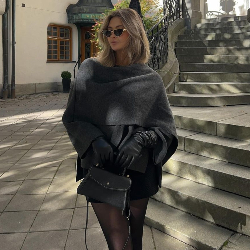Luvéra Damen lockerer lässiger Cape gestrickter Pullovermantel