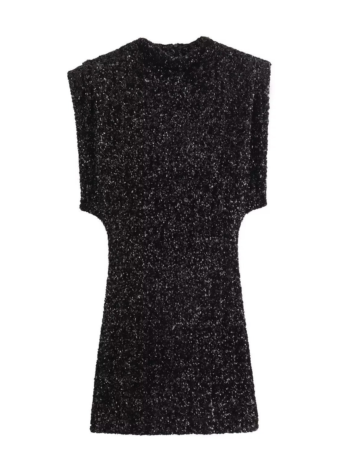 Luvéra Kleid Ärmellos Träger Gepolsterte Schulter Perlen Dekoration Minikleid