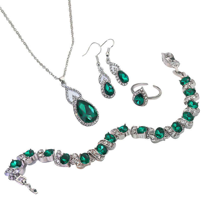 Luvéra Luvéra Licht Luxus Zirkon Halskette Ohrringe Öffnen Ring Schmuck Anzug