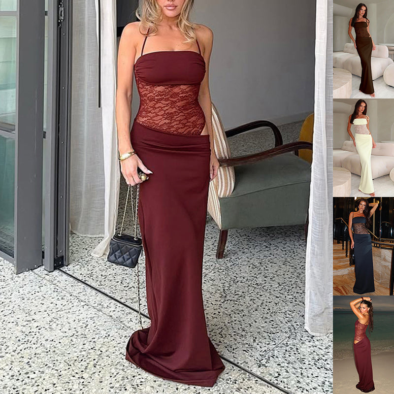 Luvéra Spitze Hosenträger Kleid Mode Spitze Lange Kleider Party Abend Club Strand Kleidung Für Frauen