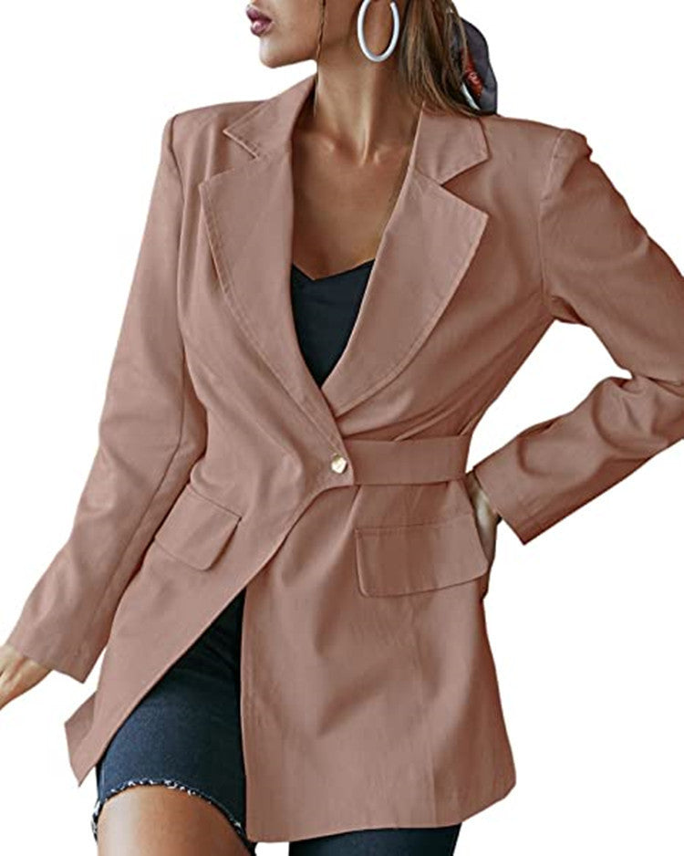 Luvéra Revers Krawatte Langarm Casual Blazer Damen
